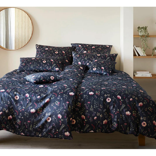 Bettwäsche Interlock Jersey Sorbet Blau mit Blumenmuster 135 x 200 cm