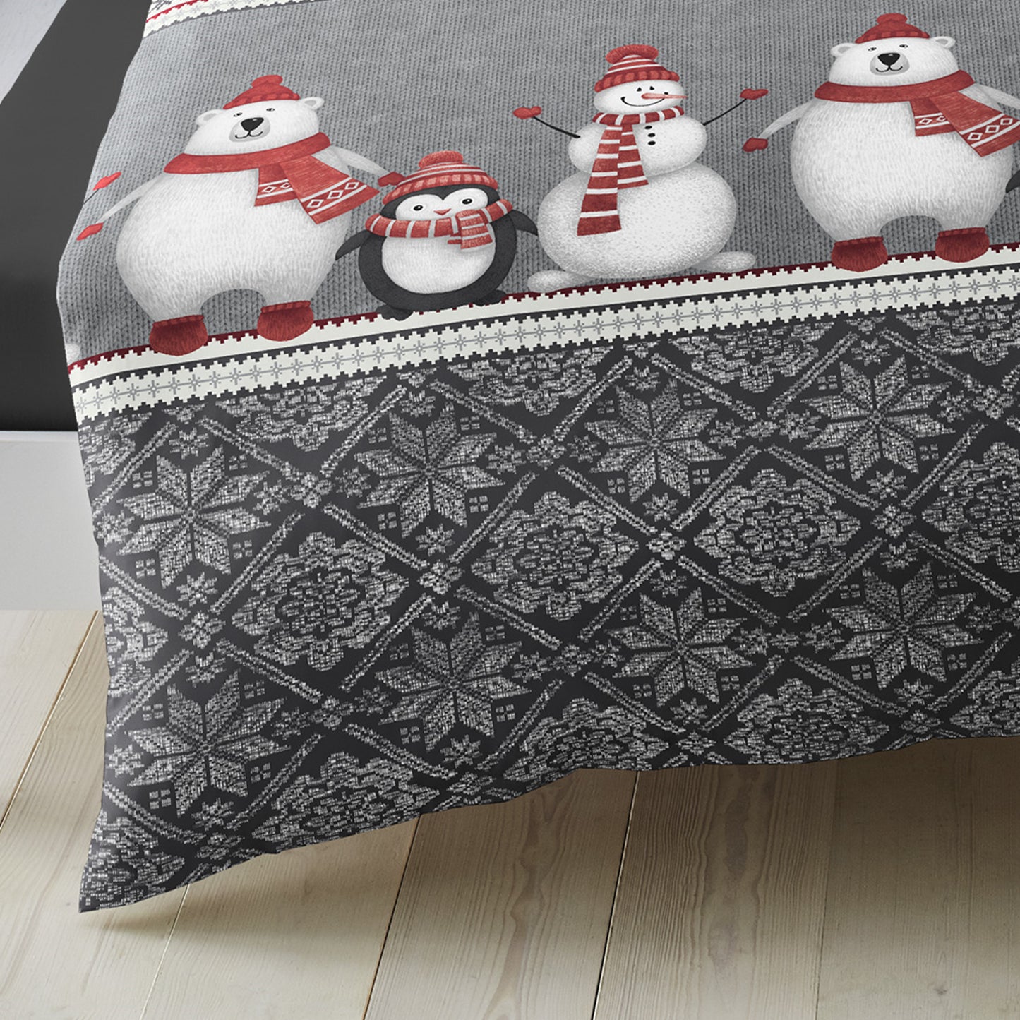 Bettwäsche Bierbaum Biber 3667-10 Eisbär Schneemann Grau Rot 135x200