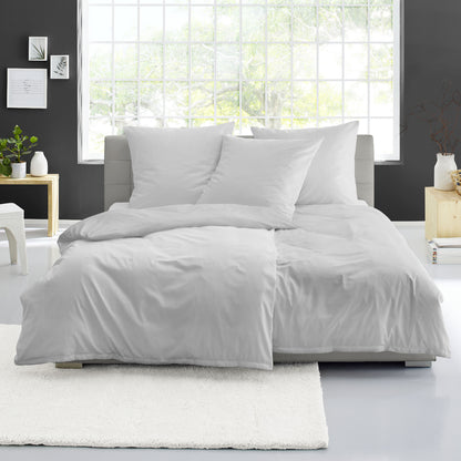 4 tlg. Bettwäsche Mako Satin Bierbaum 3899-11 silber unifarben 135x200
