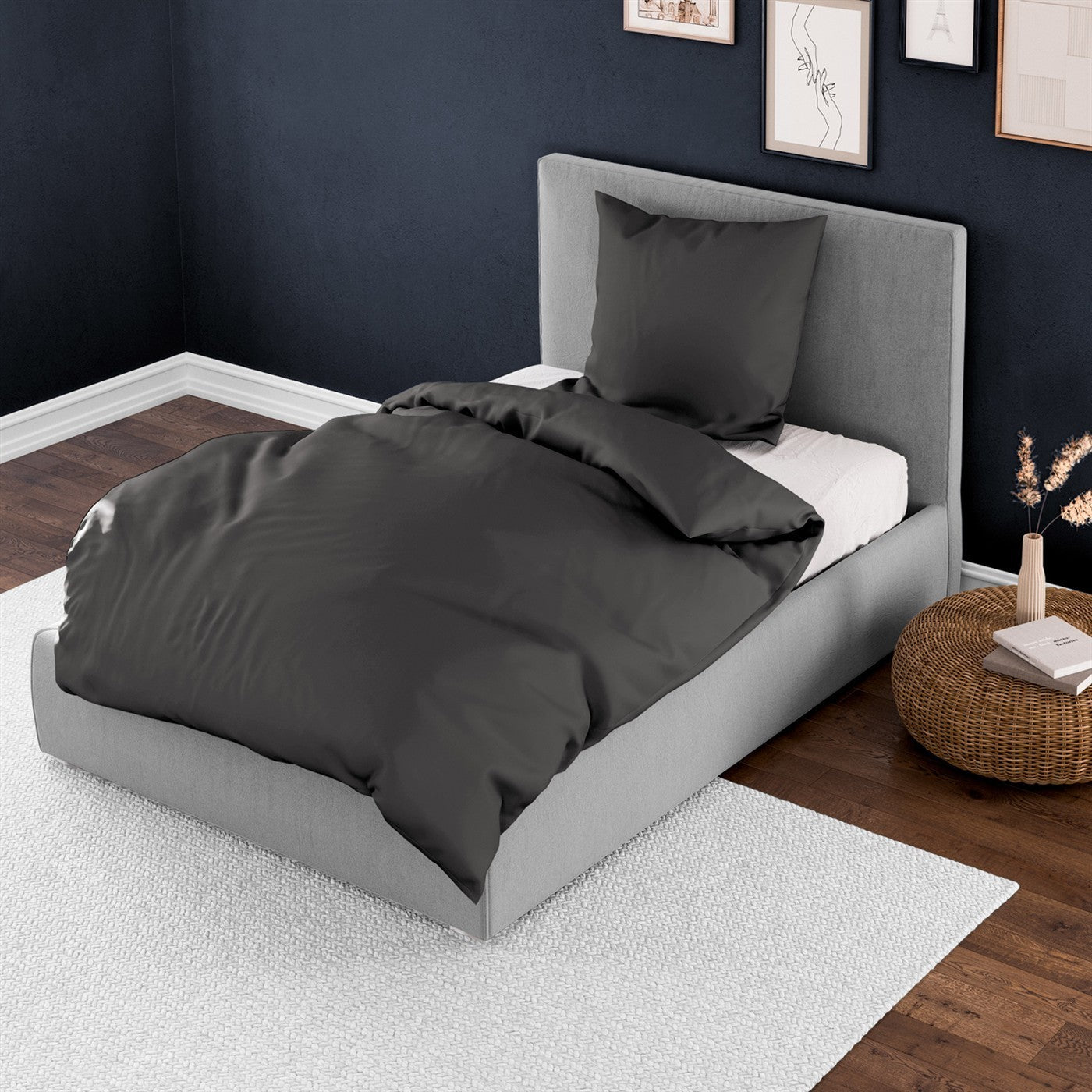 Bettwäsche Mako Satin Graphit 135 x 200 cm, 155 x 220 cm