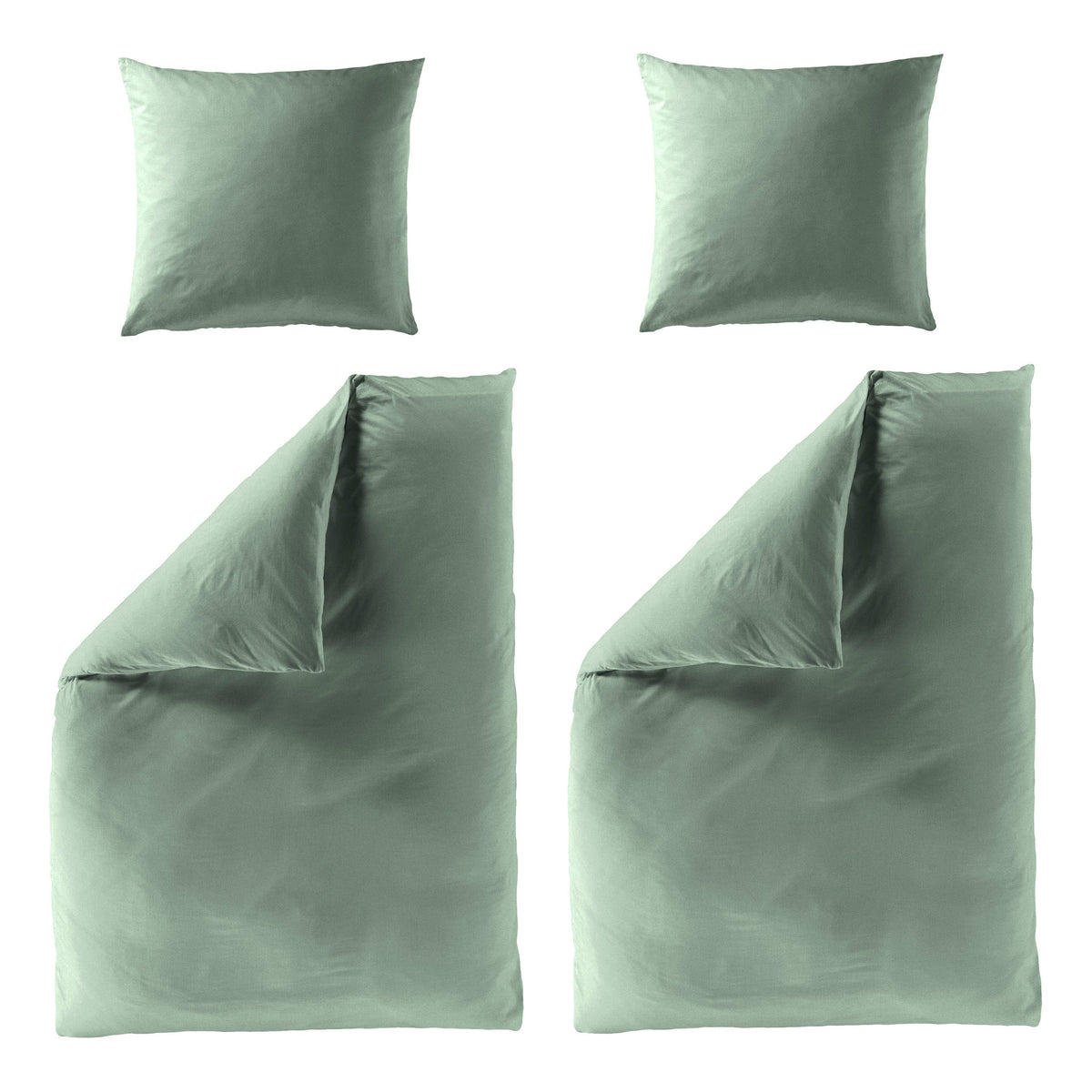 4 tlg. Bettwäsche Mako Satin Bierbaum 3899-30 salbei unifarben 135x200