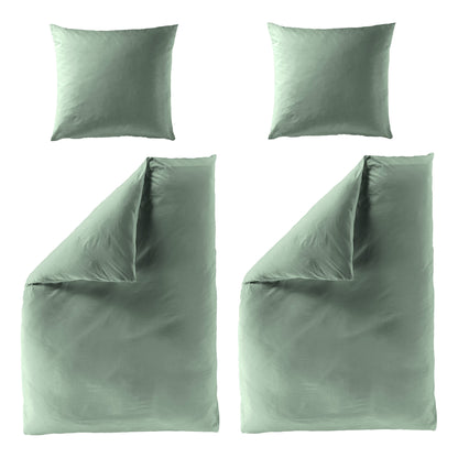 4 tlg. Bettwäsche Mako Satin Bierbaum 3899-30 salbei unifarben 135x200