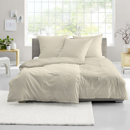 4 tlg. Bettwäsche Mako Satin Bierbaum 3899-80 beige unifarben 135x200