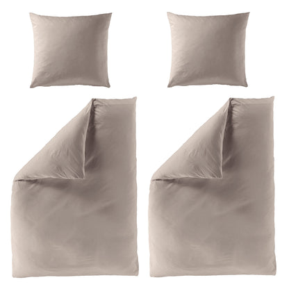 4 tlg. Bettwäsche Mako Satin Bierbaum 3899-81 taupe unifarben 135x200