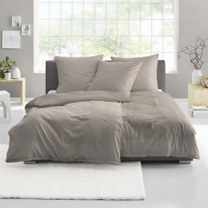 4 tlg. Bettwäsche Mako Satin Bierbaum 3899-81 taupe unifarben 135x200