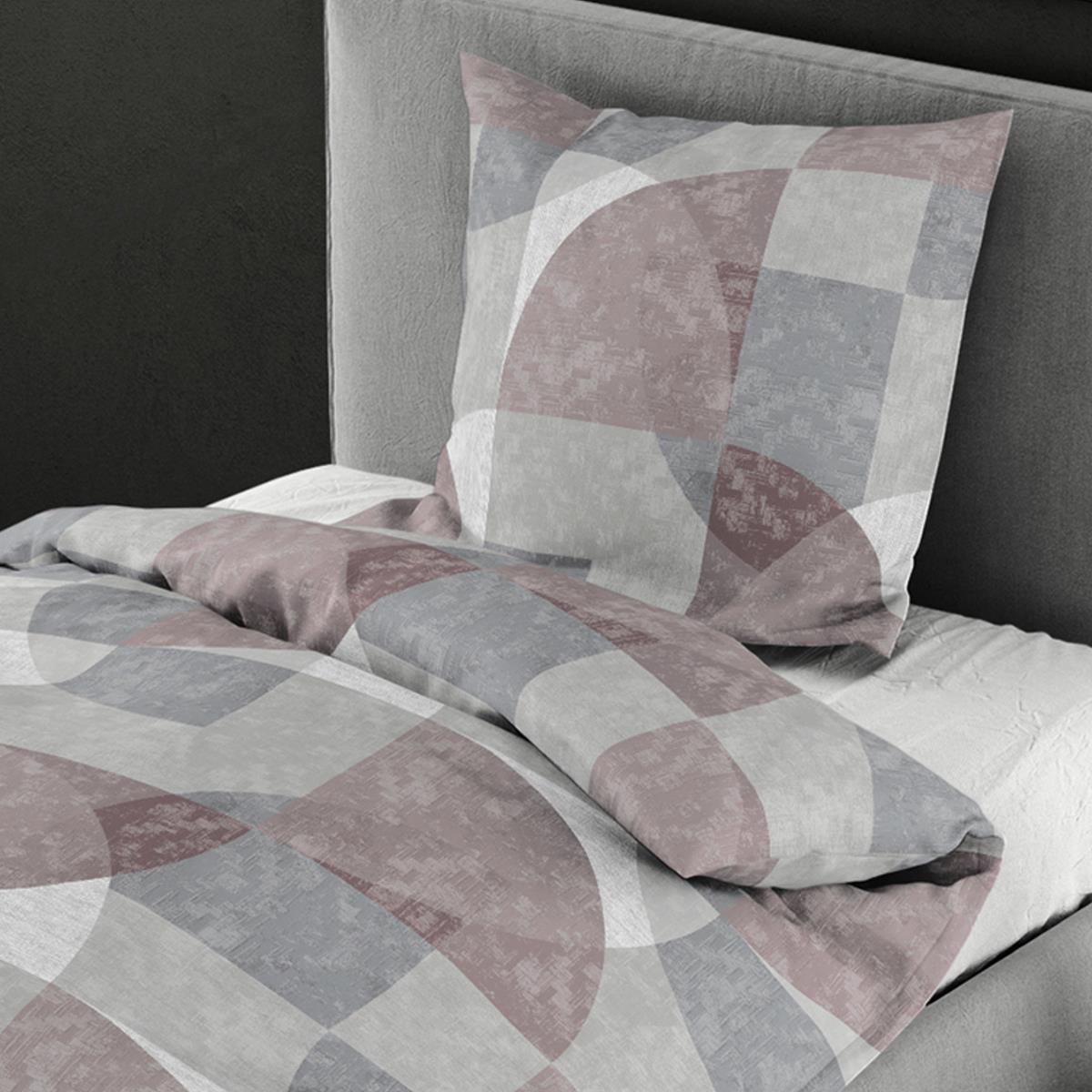 Bettwäsche Bierbaum Mako Satin 3979-60 rosa geometrisch 135x200