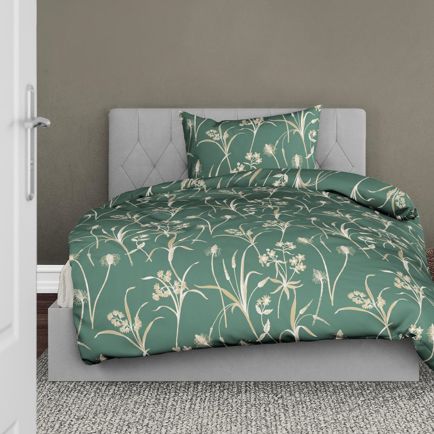 Bettwäsche Bierbaum Mako Satin 3987-30 Blumen Petrol Grün 135x200
