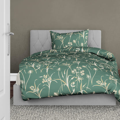 Bettwäsche Bierbaum Mako Satin 3987-30 Blumen Petrol Grün 135x200