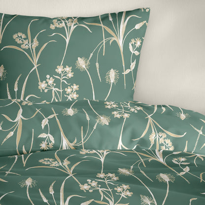 Bettwäsche Bierbaum Mako Satin 3987-30 Blumen Petrol Grün 135x200
