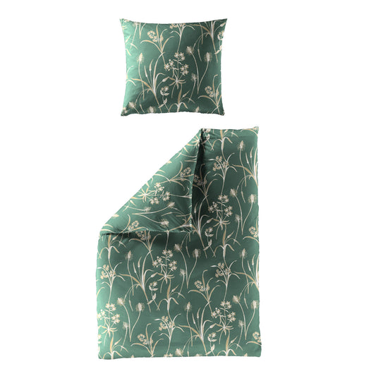Bettwäsche Bierbaum Mako Satin 3987-30 Blumen Petrol Grün 135x200