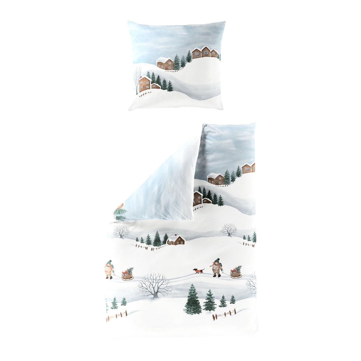 Biber Bettwäsche bleu mit Winterlandschaft 135 x 200 cm