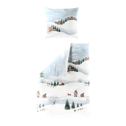 Biber Bettwäsche bleu mit Winterlandschaft 135 x 200 cm