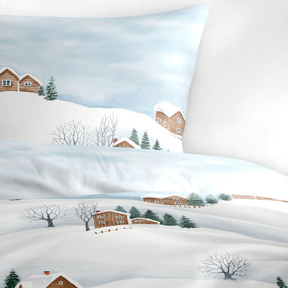 Biber Bettwäsche bleu mit Winterlandschaft 135 x 200 cm