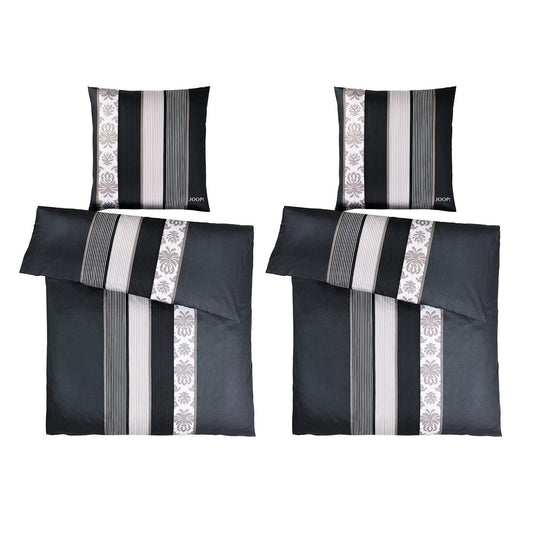 4 tlg JOOP! Satin Bettwäsche Ornament Stripes 4022-9 schwarz 135x200