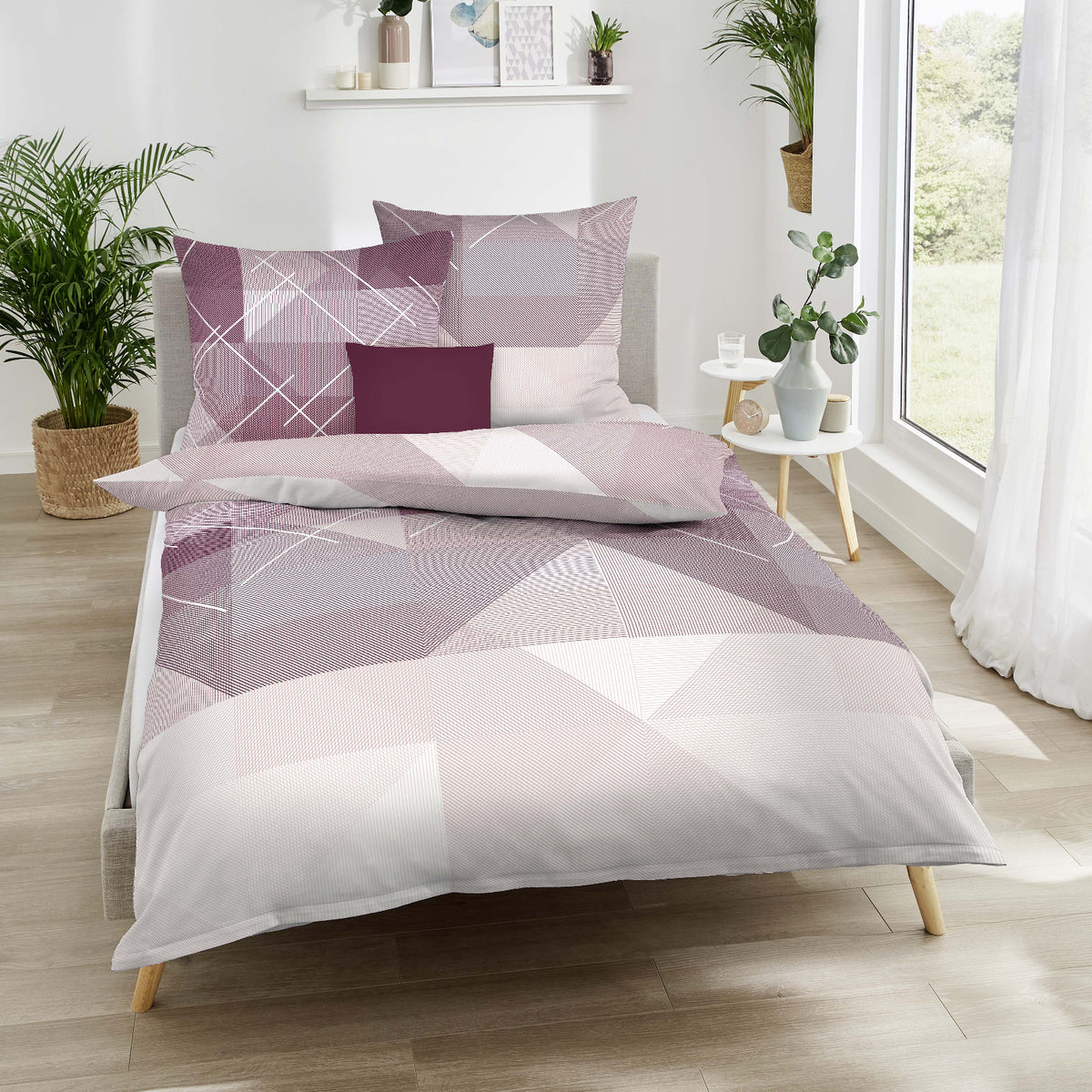 Bettwäsche Kaeppel Biber 403-522 Linear geometrisch bordeaux 135x200