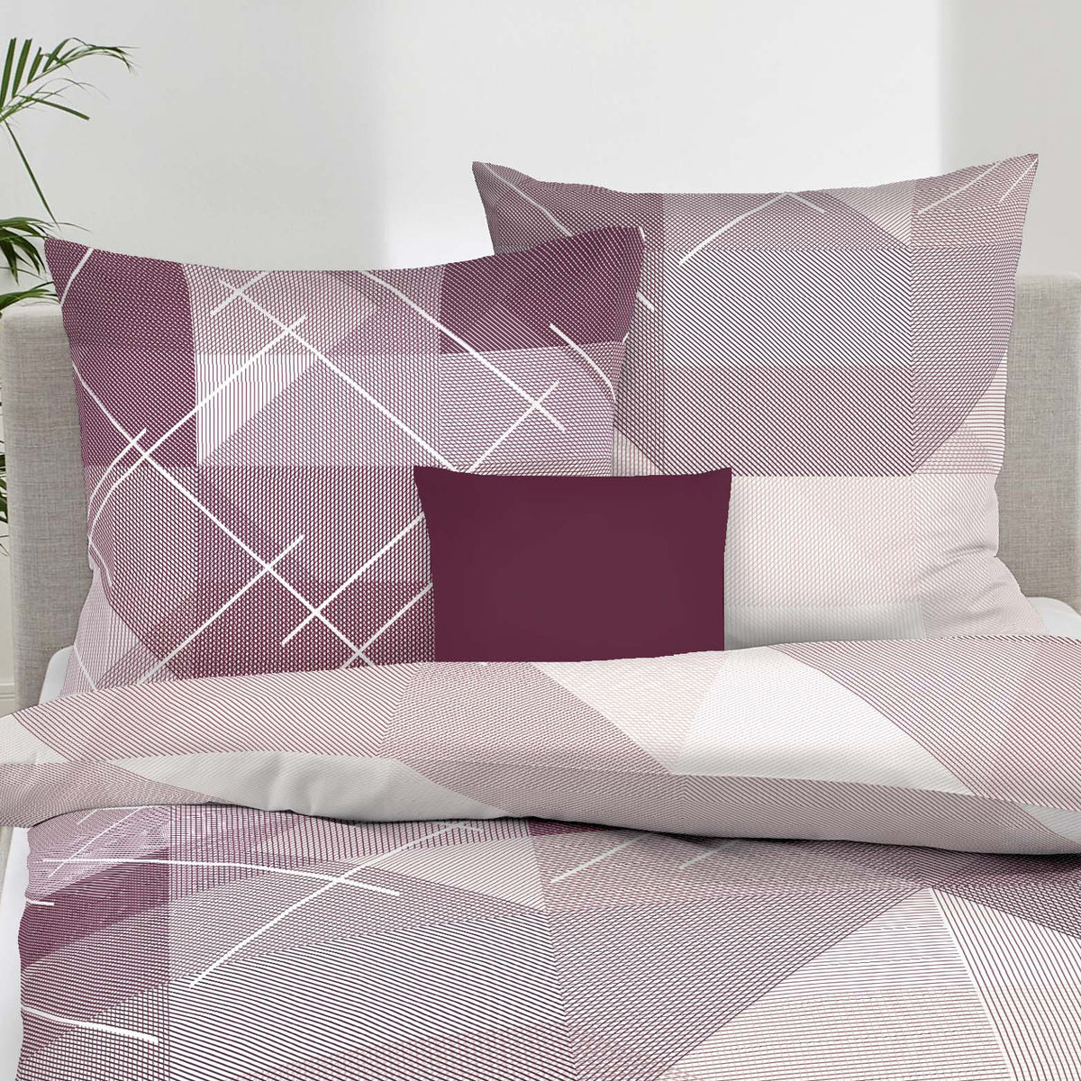 Bettwäsche Kaeppel Biber 403-522 Linear geometrisch bordeaux 135x200