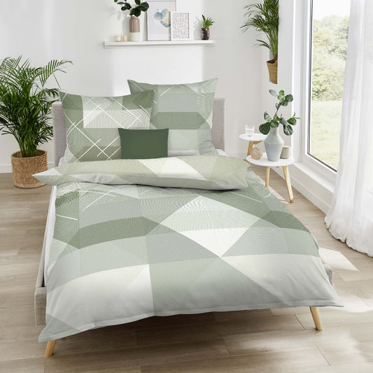 Bettwäsche Kaeppel Biber 403-533 Linear geometrisch oliv grün 135x200