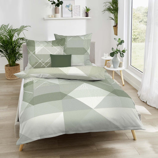 Bettwäsche Kaeppel Biber 403-533 Linear geometrisch oliv grün 135x200