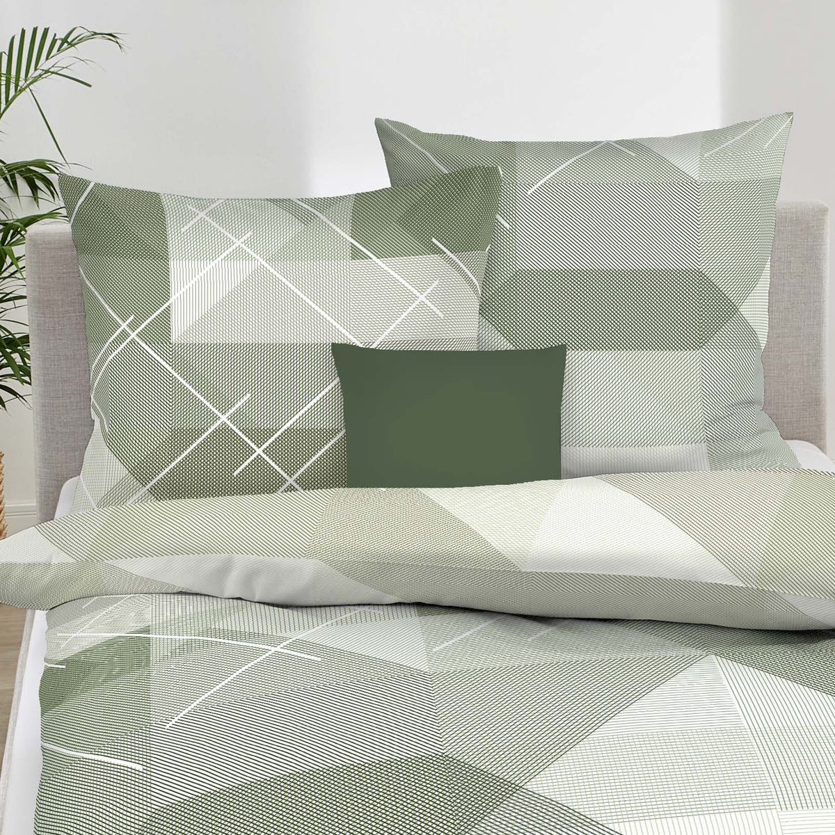 Bettwäsche Kaeppel Biber 403-533 Linear geometrisch oliv grün 135x200