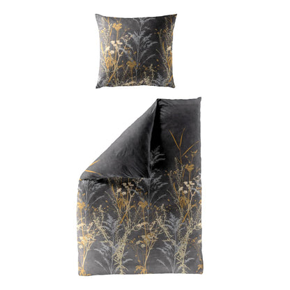 Bettwäsche Bierbaum Mako Satin 4042-10 grafit gold Gräser 135x200