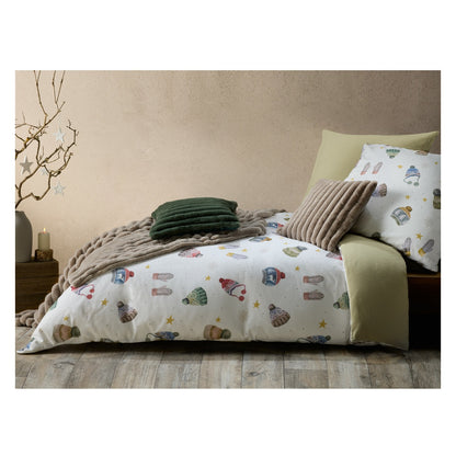 Bettwäsche Flanell Valencia Natur mit Mützen und Handschuhen 135 x 200 cm