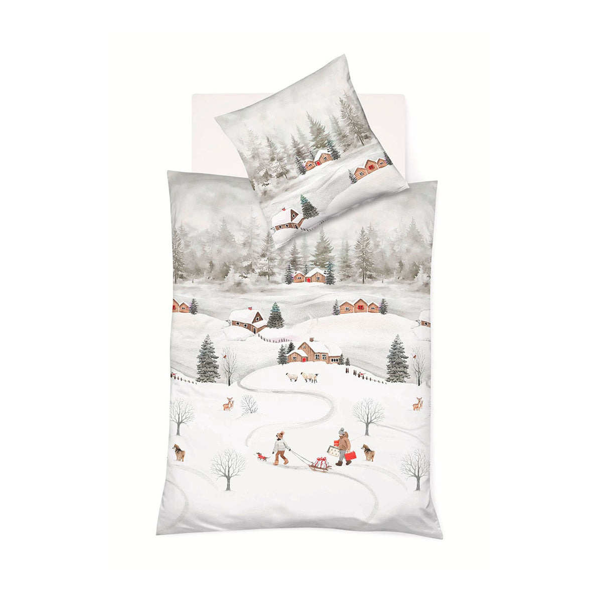 Bettwäsche Flanell Aspen Natur mit Winterlandschaft 135 x 200 cm