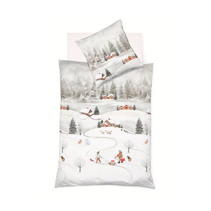Bettwäsche Flanell Aspen Natur mit Winterlandschaft 135 x 200 cm