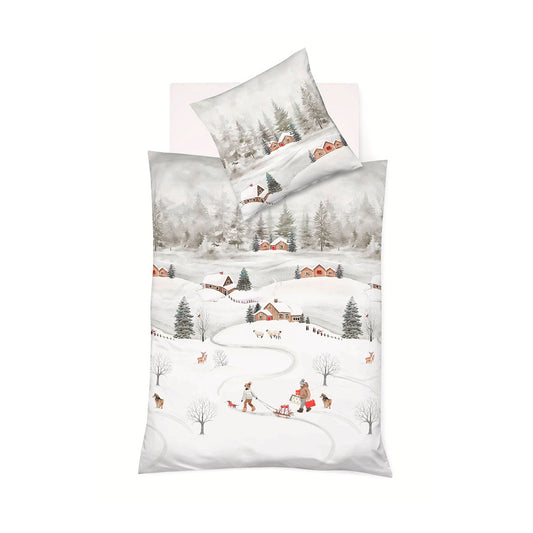 Bettwäsche Flanell Aspen Natur mit Winterlandschaft 135 x 200 cm