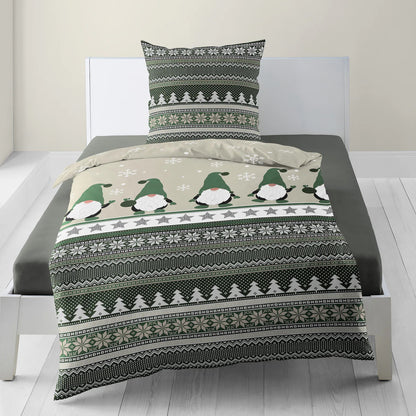 Bettwäsche Bierbaum Biber 4051-30 Wichtel Schneeflocke grün 135x200