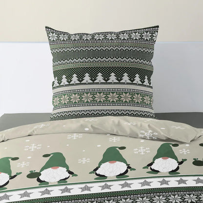 Bettwäsche Bierbaum Biber 4051-30 Wichtel Schneeflocke grün 135x200
