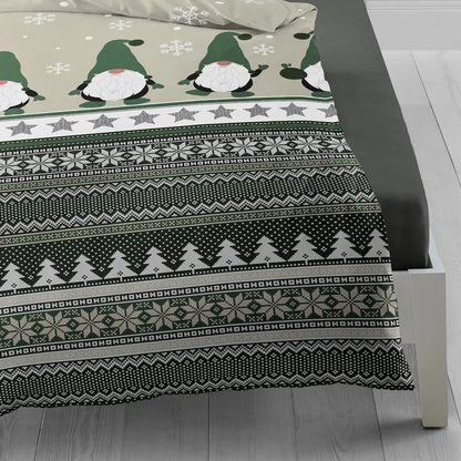 Bettwäsche Bierbaum Biber 4051-30 Wichtel Schneeflocke grün 135x200