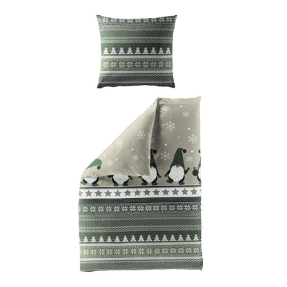 Bettwäsche Bierbaum Biber 4051-30 Wichtel Schneeflocke grün 135x200