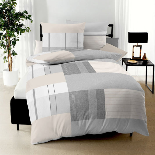 Biber Bettwäsche Straight Kiesel mit geometrischem Muster 200 x 200 cm