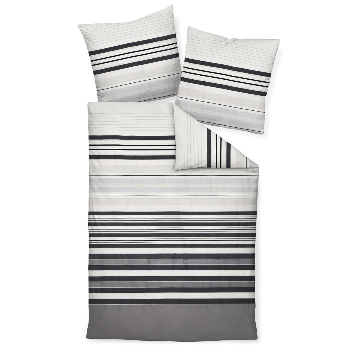 Bettwäsche Mako Satin Palermo Grau mit Streifenmuster 135 x 200 cm