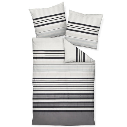 Bettwäsche Mako Satin Palermo Grau mit Streifenmuster 135 x 200 cm