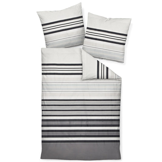Bettwäsche Mako Satin Palermo Grau mit Streifenmuster 135 x 200 cm