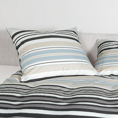 Bettwäsche Mako Satin Palermo Grau mit Streifenmuster 135 x 200 cm