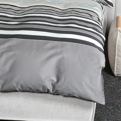 Bettwäsche Mako Satin Palermo Grau mit Streifenmuster 135 x 200 cm