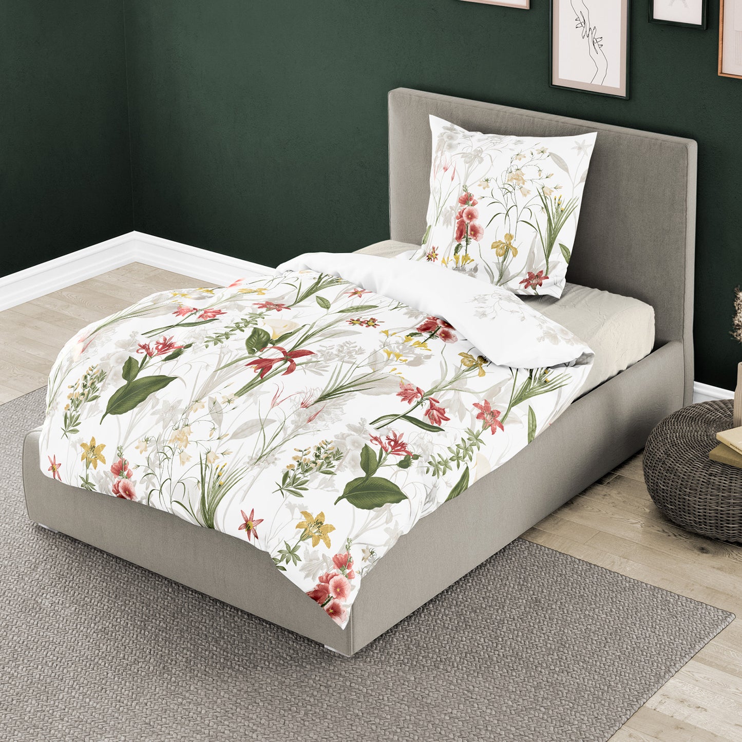 Bettwäsche Bierbaum Mako Satin 4066-60 rot natur grün floral 135x200