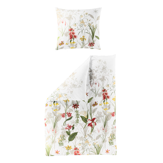 Bettwäsche Bierbaum Mako Satin 4066-60 rot natur grün floral 135x200