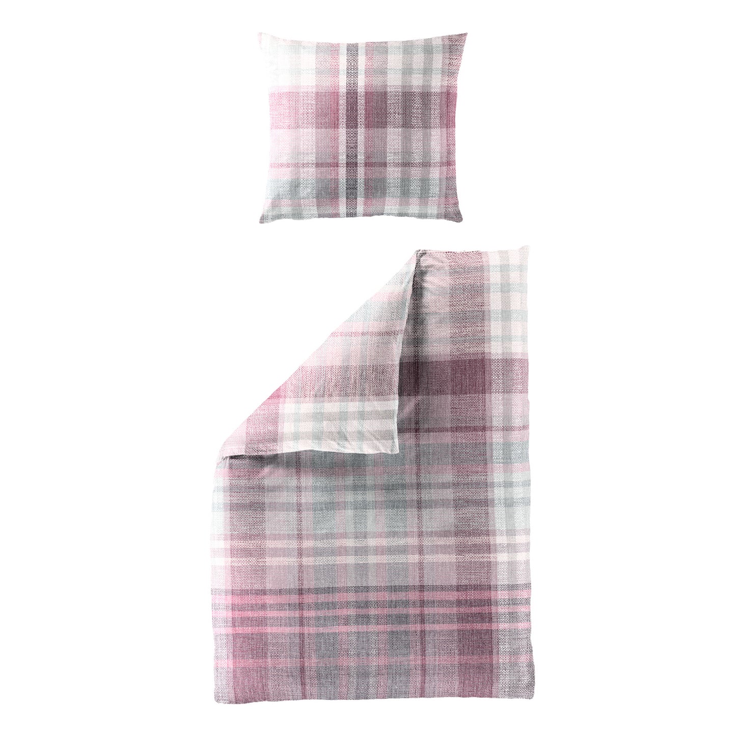 Bettwäsche Bierbaum Biber 4069-60 Kariert Rosa Grau 135x200