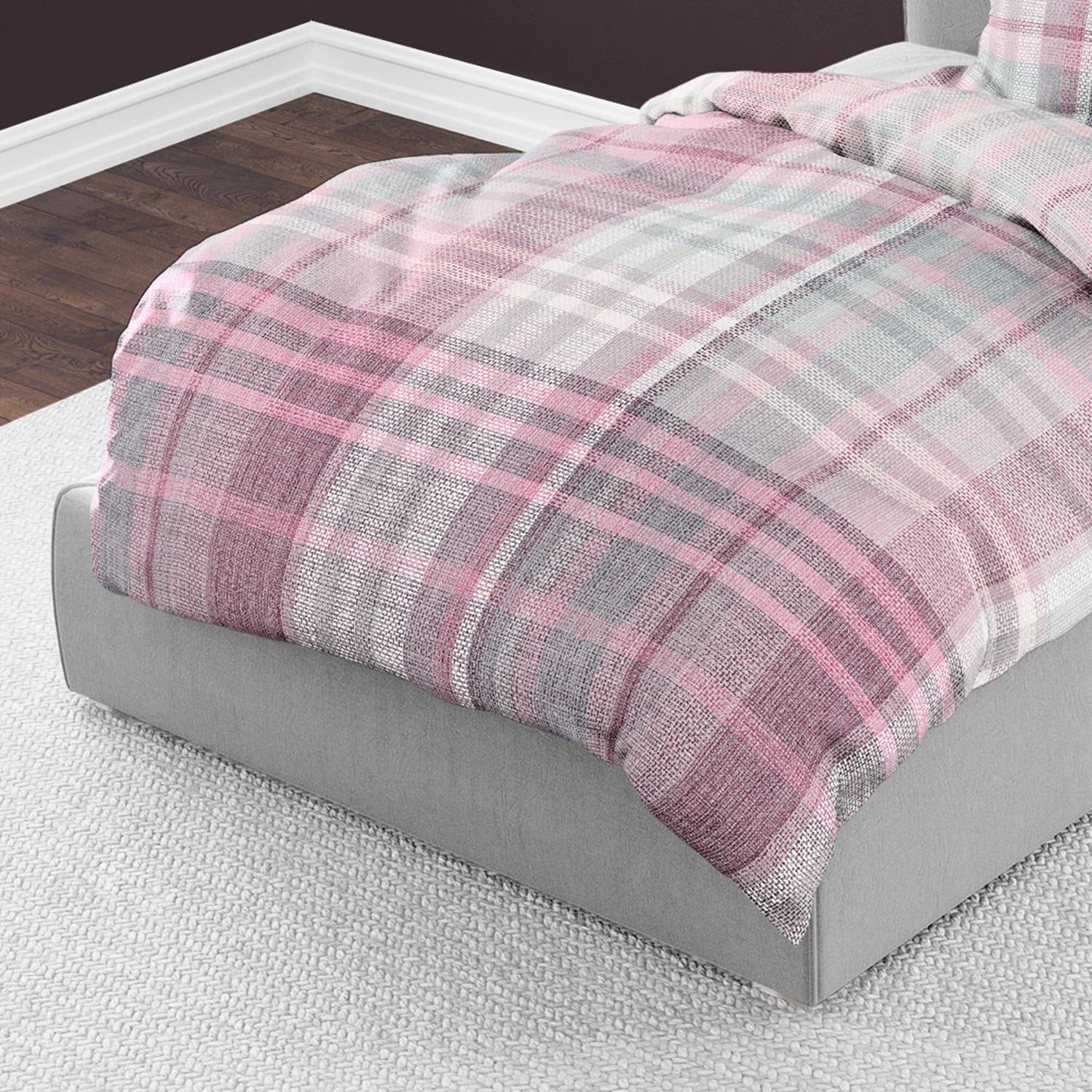 Bettwäsche Bierbaum Biber 4069-60 Kariert Rosa Grau 135x200