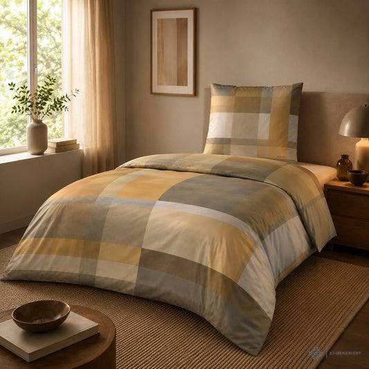JOOP! Comfort Satin Bettwäsche Glow 4080-3 senf natur Kariert 135x200