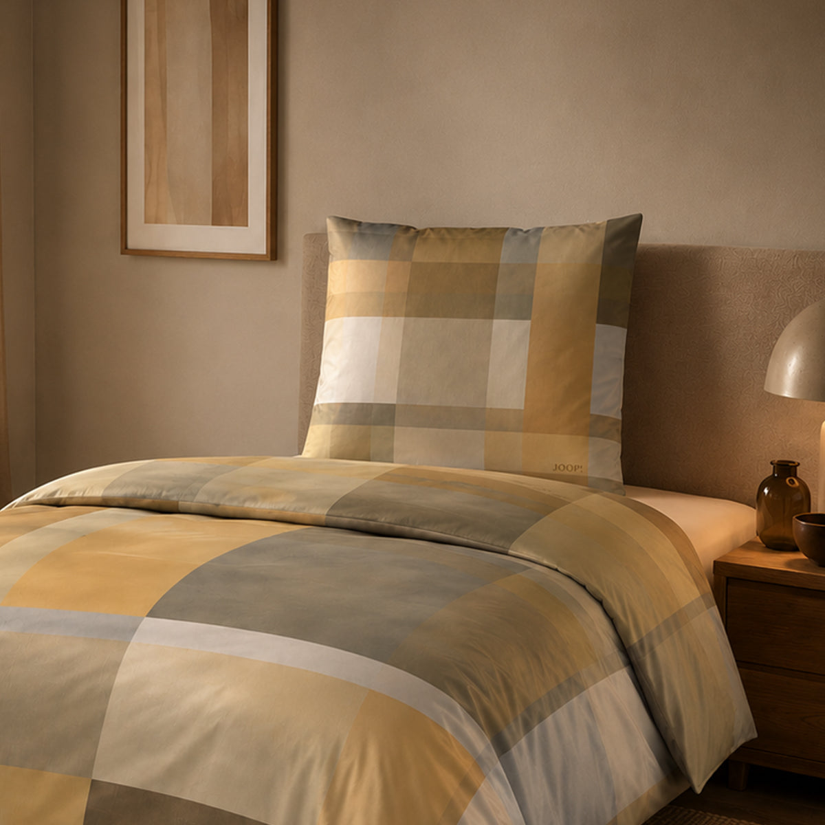 JOOP! Comfort Satin Bettwäsche Glow 4080-3 senf natur Kariert 135x200