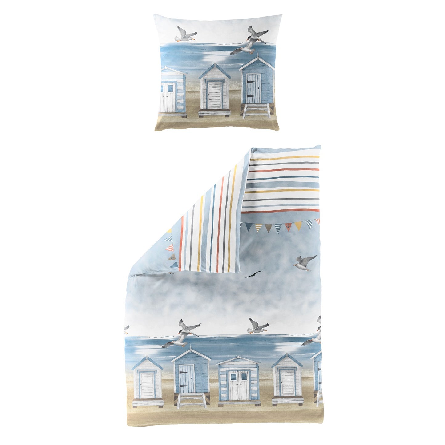 Bettwäsche Bierbaum Seersucker 4083-20 Strandhaus Maritim blau 135x200