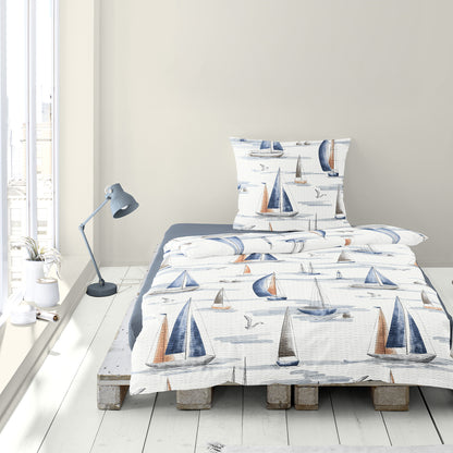 Bettwäsche Bierbaum Seersucker 4102-20 Segelboot Maritim blau 135x200