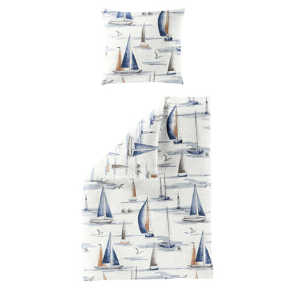 Bettwäsche Bierbaum Seersucker 4102-20 Segelboot Maritim blau 135x200