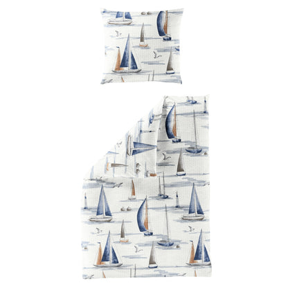 Bettwäsche Bierbaum Seersucker 4102-20 Segelboot Maritim blau 135x200