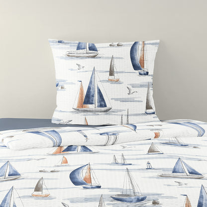 Bettwäsche Bierbaum Seersucker 4102-20 Segelboot Maritim blau 135x200