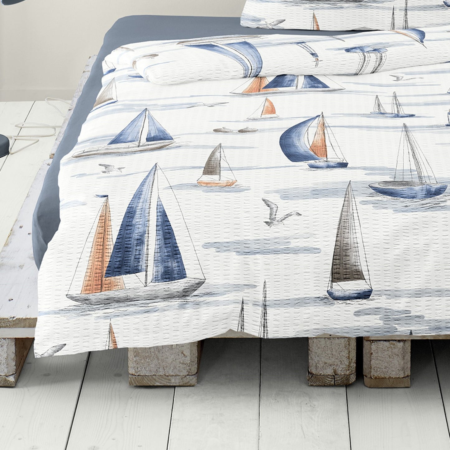 Bettwäsche Bierbaum Seersucker 4102-20 Segelboot Maritim blau 135x200